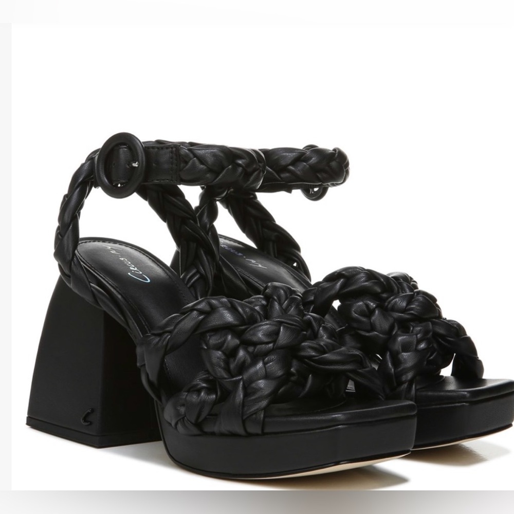 Women's Black Braided Heeled Sandals